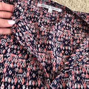 Ikat/Tribal V-Neck Blouse w/Rolled Sleeves